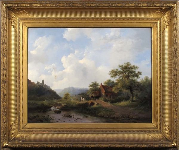 Paysage Avec Cavalier Et Riviere Oil Painting by Frederik Marinus Kruseman