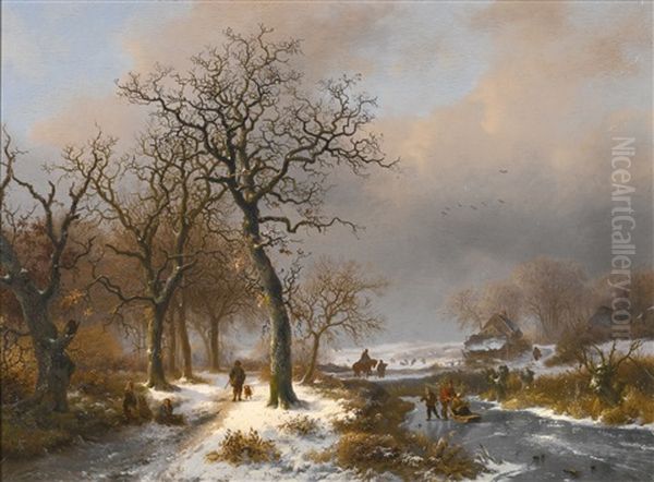 Winter Landscape Oil Painting by Frederik Marinus Kruseman