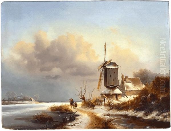 Winterlandschaft Mit Muhle Oil Painting by Frederik Marinus Kruseman