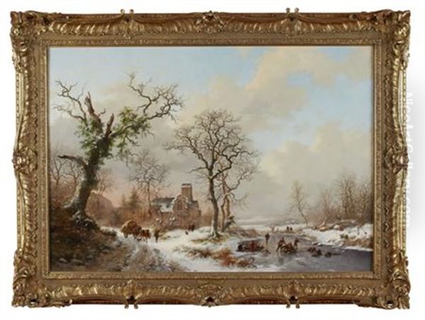 Winter Landscape Oil Painting by Frederik Marinus Kruseman