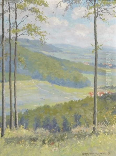 Blick Ins Wesertal V. D. Hirschkuppe B. D. Arensburg Oil Painting by Hans Josef Becker-Leber