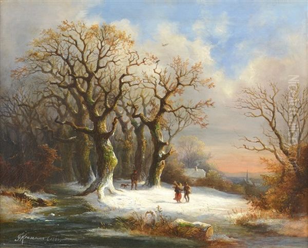 Paisaje Nevado Con Personajes Oil Painting by Frederik Marinus Kruseman