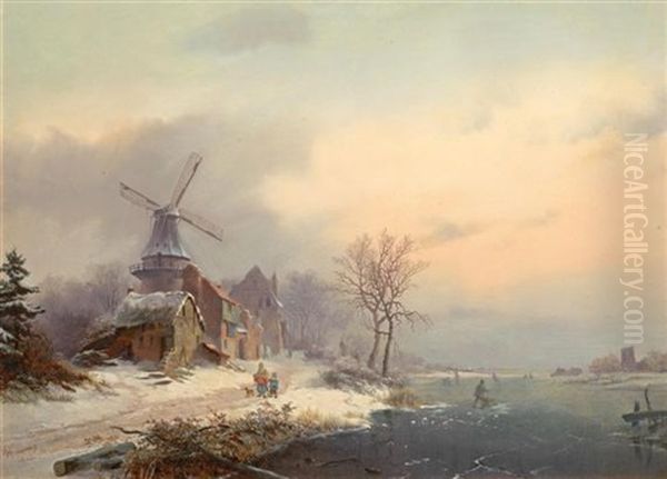 Mutter Und Kind An Einem Zugefrorenen See Oil Painting by Frederik Marinus Kruseman