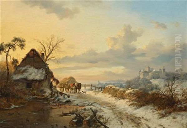 Winterlandschaft Mit Pferden Und Karren by Frederik Marinus Kruseman