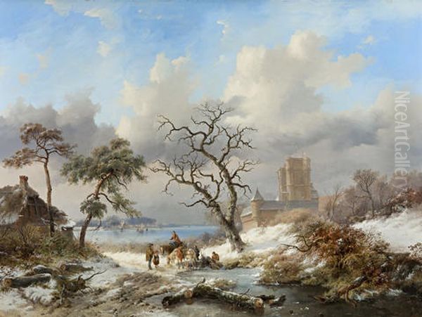 Winter Landscape With Figures by Frederik Marinus Kruseman