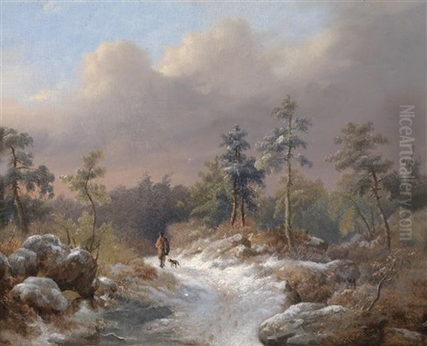 Wanderer Mit Hund Am Heimwg (study) by Frederik Marinus Kruseman