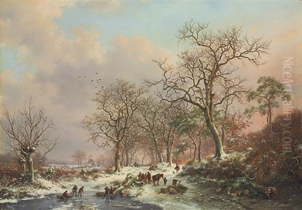 Wood Gatherers In A Winter Landscape by Frederik Marinus Kruseman