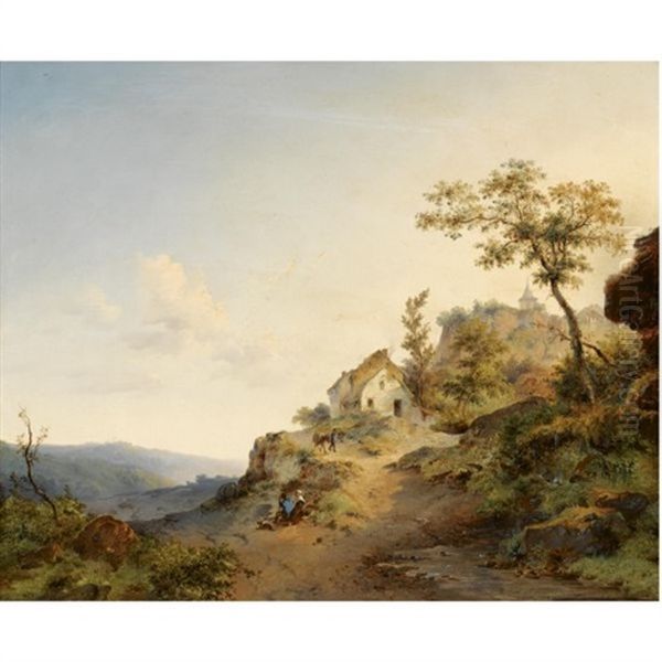 Travellers In A Mountainous Landscape Oil Painting by Frederik Marinus Kruseman