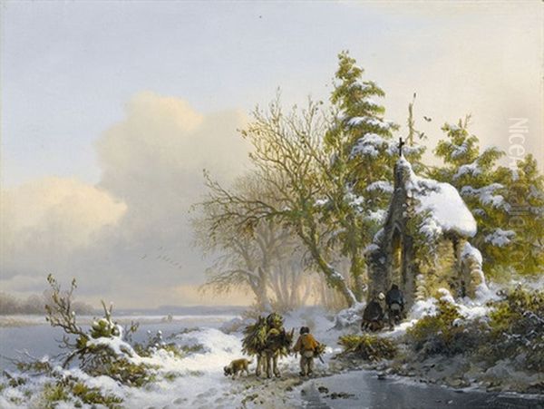 Winterlandschaft An Zugefrorenem See Oil Painting by Frederik Marinus Kruseman