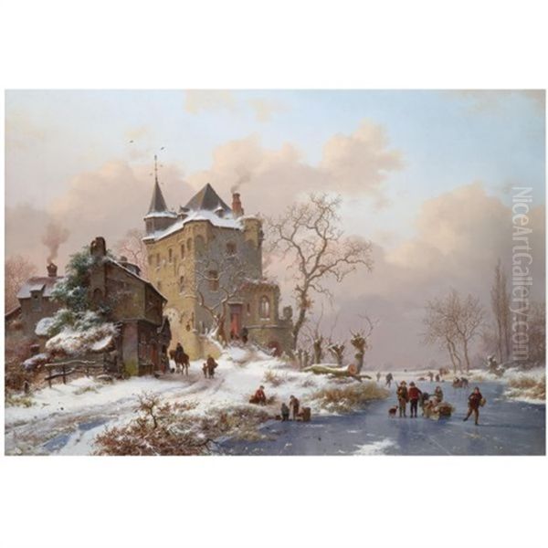 Winter Scene Near Delft Oil Painting by Frederik Marinus Kruseman