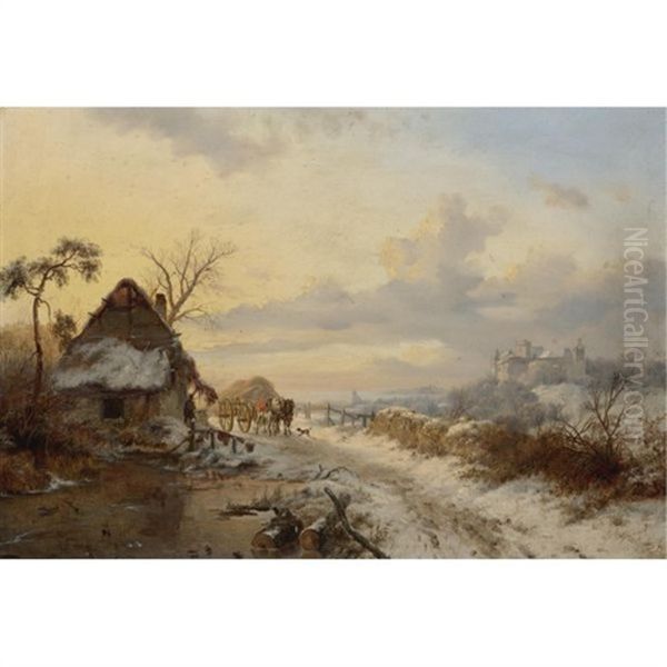 A Winter's Day Oil Painting by Frederik Marinus Kruseman