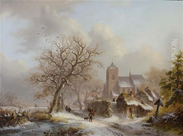 Winterlandschaft Mit Figuren Oil Painting by Frederik Marinus Kruseman