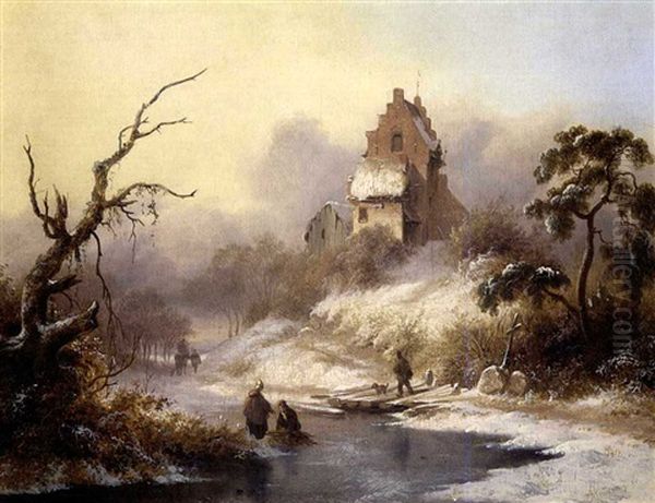 Winter Landscape Oil Painting by Frederik Marinus Kruseman