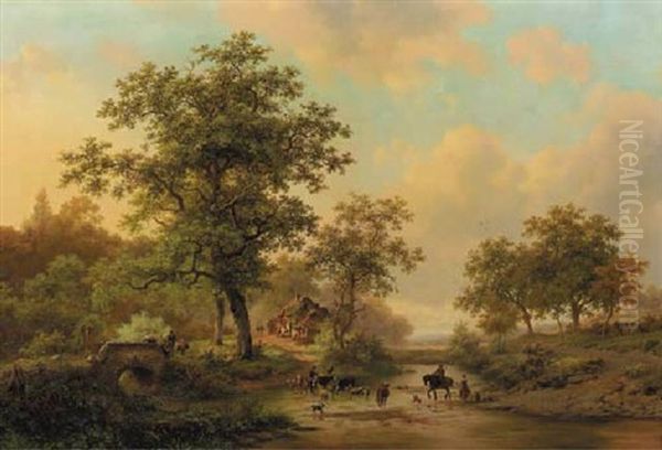 At The Ford Oil Painting by Frederik Marinus Kruseman