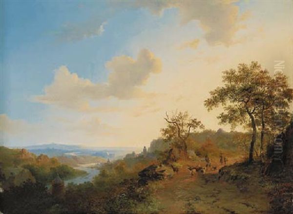 A Goatherd In A Summer Landscape Oil Painting by Frederik Marinus Kruseman