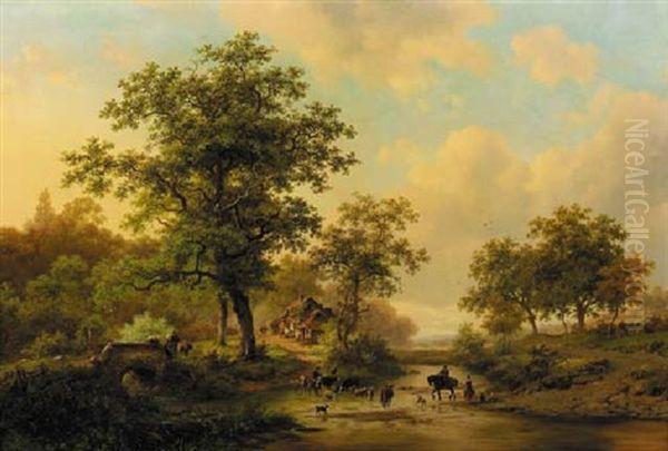 At The Ford Oil Painting by Frederik Marinus Kruseman