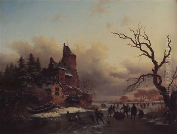 Winterlandschap Oil Painting by Frederik Marinus Kruseman