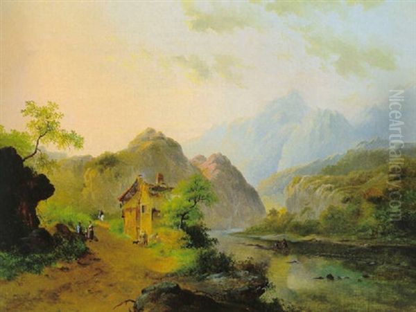 Ansicht Von Altenahr Mit Reisenden Oil Painting by Frederik Marinus Kruseman