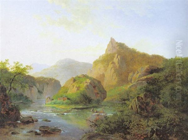 Rotslandschap Met Bergrivier Oil Painting by Frederik Marinus Kruseman