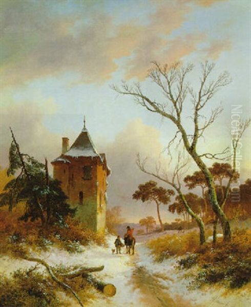 Winterlandschaft Mit Figurlicher Staffage Oil Painting by Frederik Marinus Kruseman