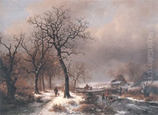 Winter Landscape Oil Painting by Frederik Marinus Kruseman