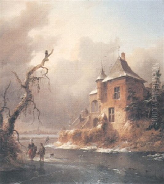 Winter Landscape Oil Painting by Frederik Marinus Kruseman