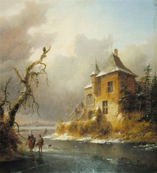 Winter Landscape Oil Painting by Frederik Marinus Kruseman