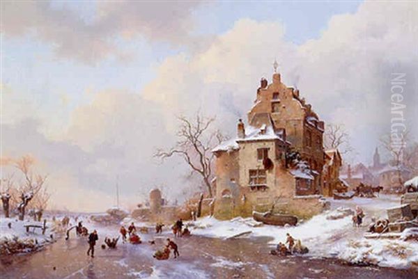 Skating Fun Oil Painting by Frederik Marinus Kruseman