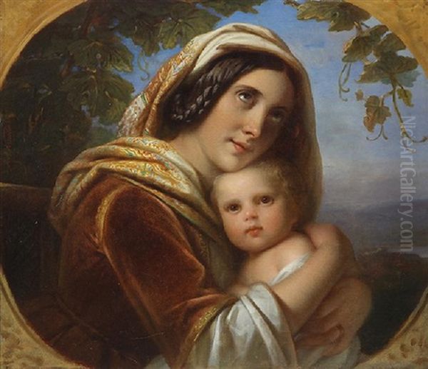 Mother And Child Oil Painting by Jan Adam Janszoon Kruseman