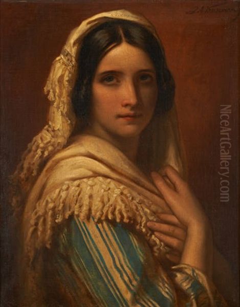 Jeune Femme De Profil Oil Painting by Jan Adam Janszoon Kruseman