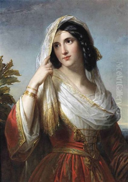 An Oriental Beauty Oil Painting by Jan Adam Janszoon Kruseman