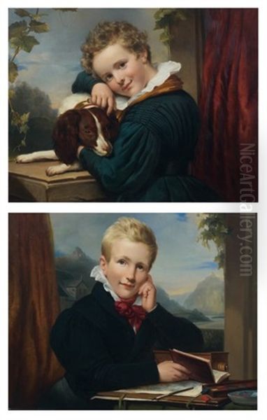 Portrait De Phoebus Van Verbeek Avec Son Chien (+ Portrait De Henri Van Verbeek Avec Sa Camera Obscura; Pair) Oil Painting by Jan Adam Janszoon Kruseman