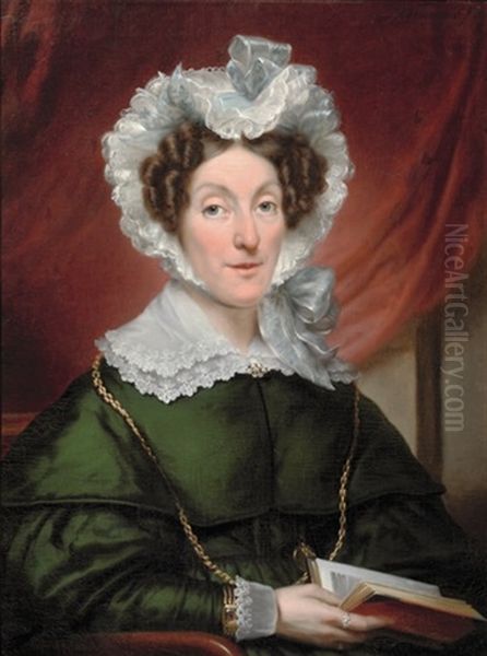 Lady In Green Oil Painting by Jan Adam Janszoon Kruseman