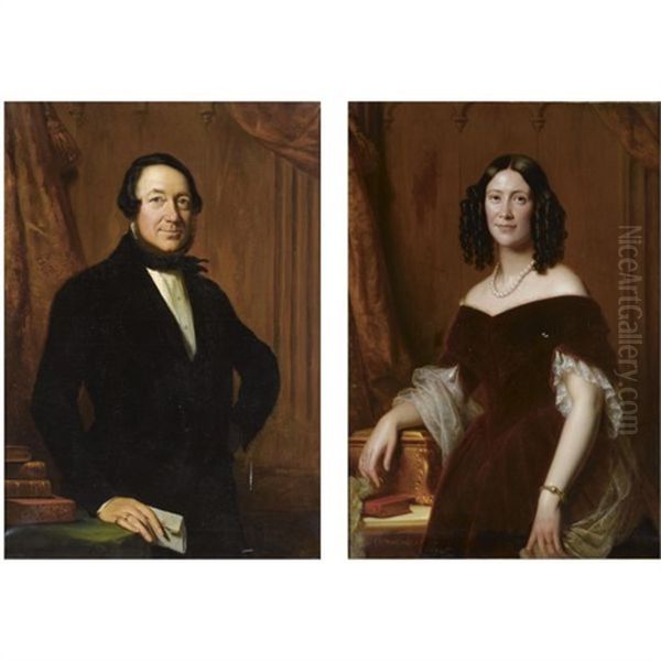 A Portrait Of Jonkheer Johan Carel Willem Fabricius, Heer Van Leyenburg, Loenen, En Wolferen (+ A Portrait Of His Wife, Adriana Wilhelmina Clara Hooft; Pair) Oil Painting by Jan Adam Janszoon Kruseman