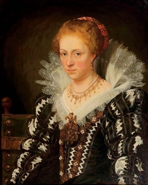 Portrait Of Jacqueline Of Caestre In A Black And White Embroidered Dress With A Lace Collar Oil Painting by Jan Adam Janszoon Kruseman