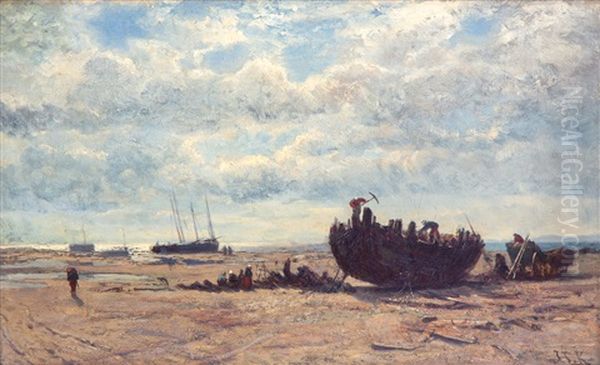 Shipwreck Activities On The Beach Oil Painting by Jan Theodoor Kruseman