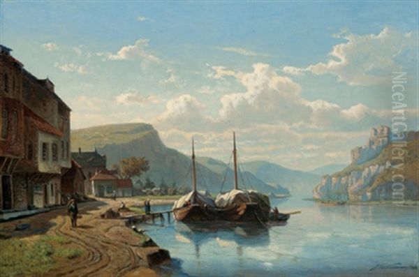 Stadt Am Flus Oil Painting by Jan Theodoor Kruseman