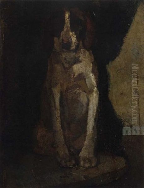 A Seated Dog Oil Painting by Herman Kruyder