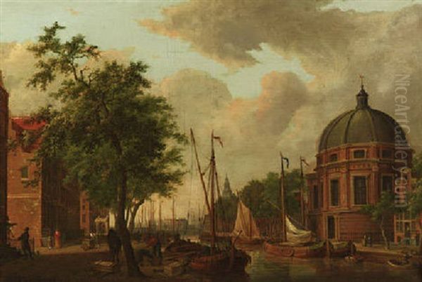 Gracht In Amsterdam Mit Dem 1804 Abgebrannten Haringspakkersthoren (heringspackerturm) Oil Painting by Cornelis de Kruyff