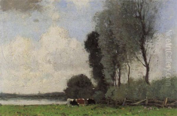 Cows In A Landscape Oil Painting by Cornelis Kruyper