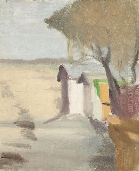 Bathing Boxes, Beaumaris Oil Painting by Clarice Marjoribanks Beckett