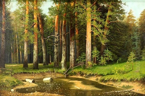 Figure Near A Forest Pond Oil Painting by Konstantin Yakovlevich Kryzhitsky