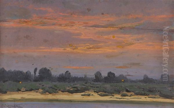 Sunset Oil Painting by Konstantin Yakovlevich Kryzhitsky