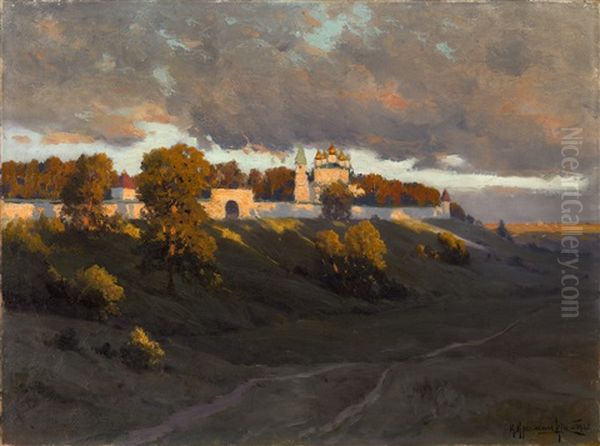 Pechersky Ascension Monastery, Nizhny Novgorod Oil Painting by Konstantin Yakovlevich Kryzhitsky