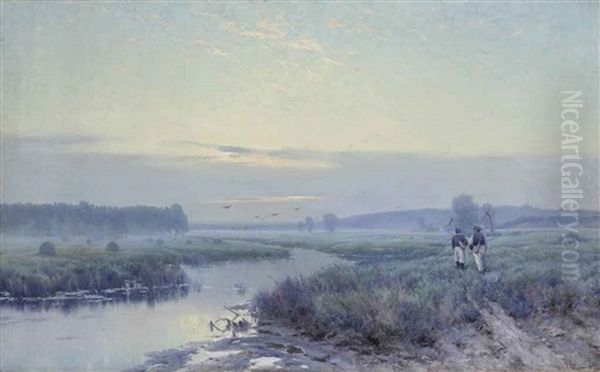 Early Morning In The Fields Oil Painting by Konstantin Yakovlevich Kryzhitsky