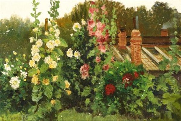 Hollyhocks Oil Painting by Konstantin Yakovlevich Kryzhitsky