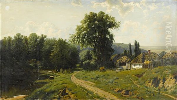 Farmstead In Little Russia Oil Painting by Konstantin Yakovlevich Kryzhitsky