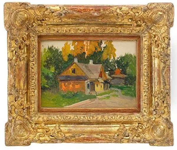 Landscape With An Izba Oil Painting by Konstantin Yakovlevich Kryzhitsky