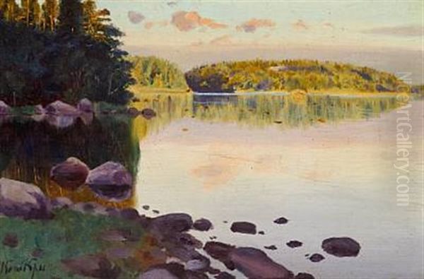 Sunset By A Lake, Northern Russia Oil Painting by Konstantin Yakovlevich Kryzhitsky