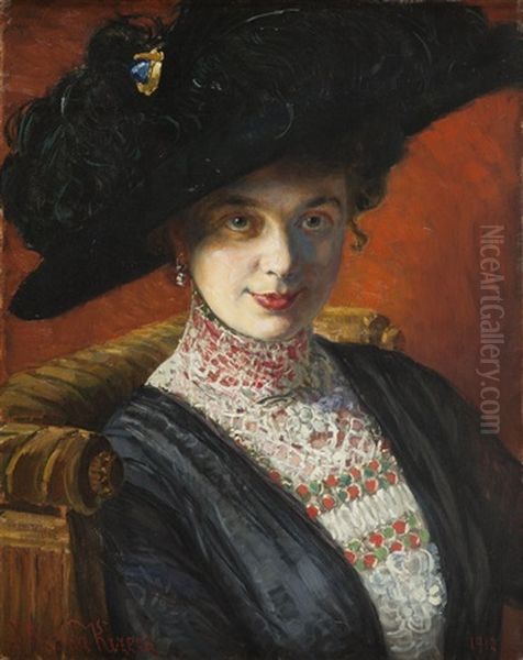 Portrait Of Miss J Oil Painting by Jozef Krzesz-Mecina